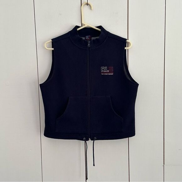 VTG 90s RL Ralph Lauren Fleece Vest Sz M Navy Blue  Coastal Preppy Nautical - Picture 7 of 7
